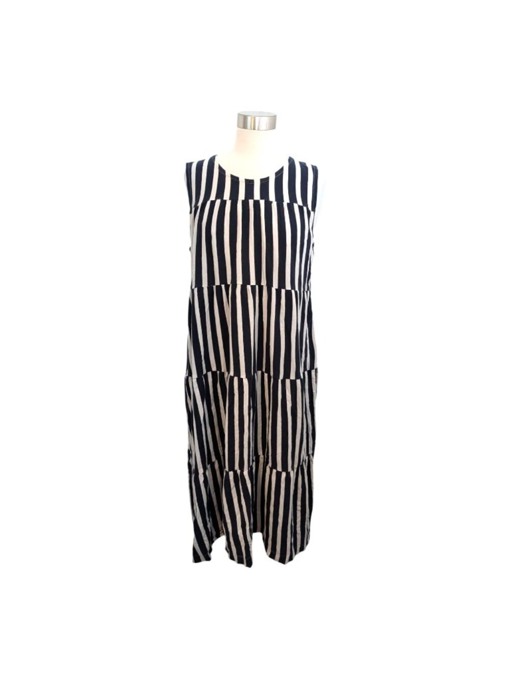 J.Crew Tiered Striped Cotton Maxi Dress Navy & Ivory Tiered Tank L Nautical Beac - Picture 4 of 13